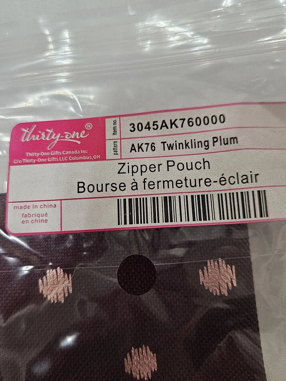 Thirty One Zipper Pouch in Twinkling Plum Polka Dot AK76 NWT